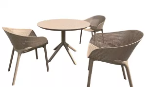 Пластиковая мебель для кафе уличного 4 кресла и стол раздвижной