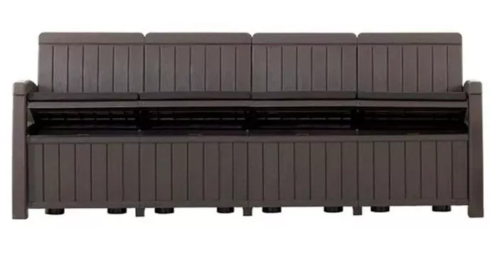 Пластиковый диван 4-х местный с ящиком имитация дерева Пластиковый диван 4-х местный с ящиком имитация дерева