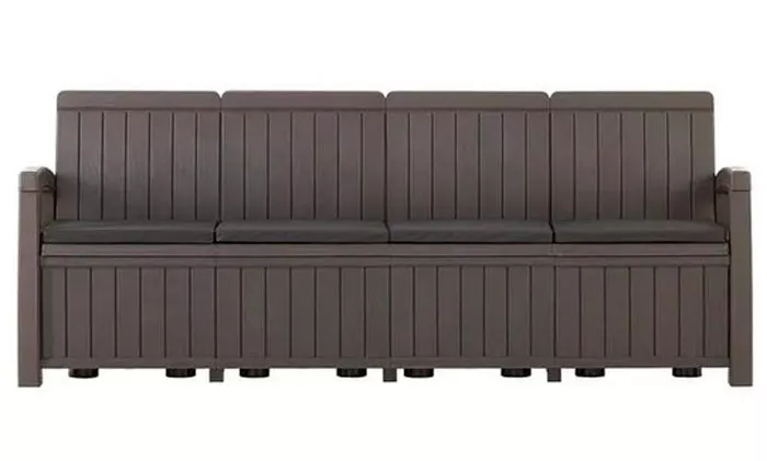 Пластиковый диван 4-х местный с ящиком имитация дерева Пластиковый диван 4-х местный с ящиком имитация дерева