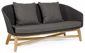 Диван из тика трехместный плетеный роуп с подушками