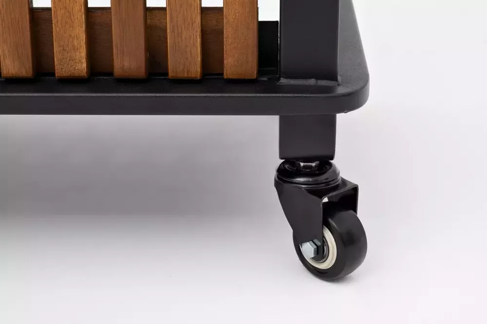 Деревянное кашпо из акации и алюминия со стойкой-решеткой Деревянное кашпо из акации и алюминия со стойкой-решеткой