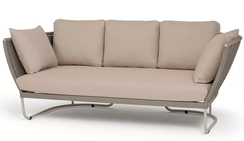 Уличный диван 3-местный плетеный из роупа, серый меланж круглый