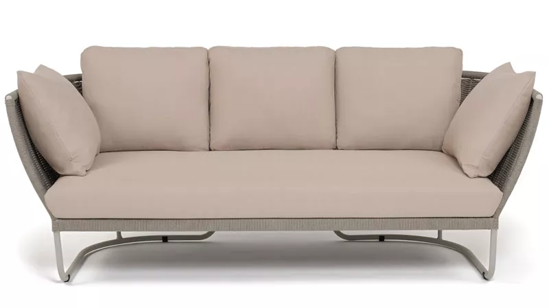 Уличный диван 3-местный плетеный из роупа, серый меланж круглый Уличный диван 3-местный плетеный из роупа, серый меланж круглый