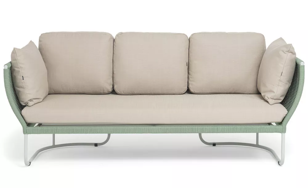 Зеленый диван 3-х местный плетеный из роупа, каркас алюминий Зеленый диван 3-х местный плетеный из роупа, каркас алюминий