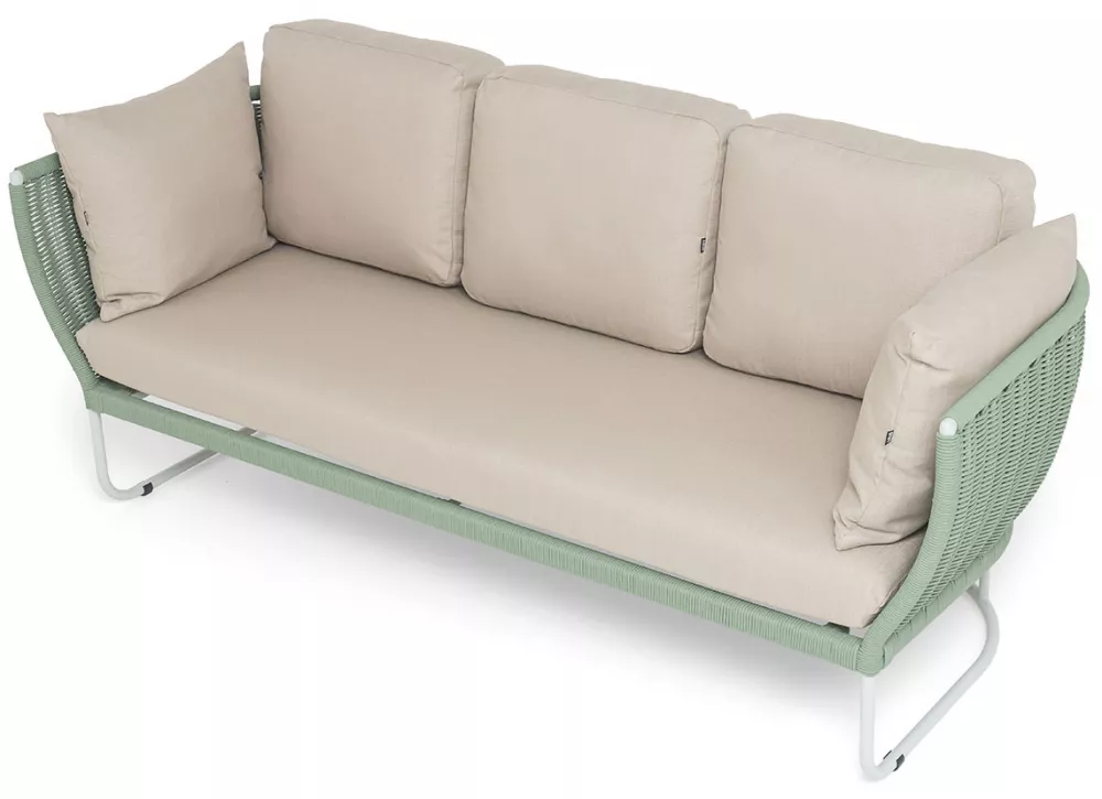 Зеленый диван 3-х местный плетеный из роупа, каркас алюминий Зеленый диван 3-х местный плетеный из роупа, каркас алюминий