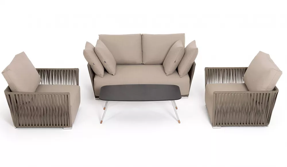 4-местная плетеная мебель лаунж-зона из роупа, серо-коричневый 4-местная плетеная мебель лаунж-зона из роупа, серо-коричневый