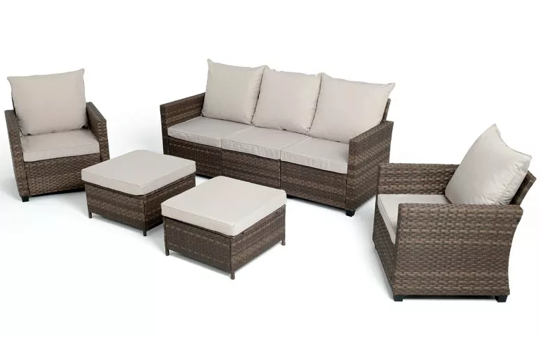 Коричневая мебель из искусственного ротанга лаунж-зона Коричневая мебель из искусственного ротанга лаунж-зона