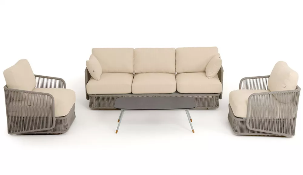 Лаунж-зона 5-местная плетеная из роупа, серый меланж Лаунж-зона 5-местная плетеная из роупа, серый меланж