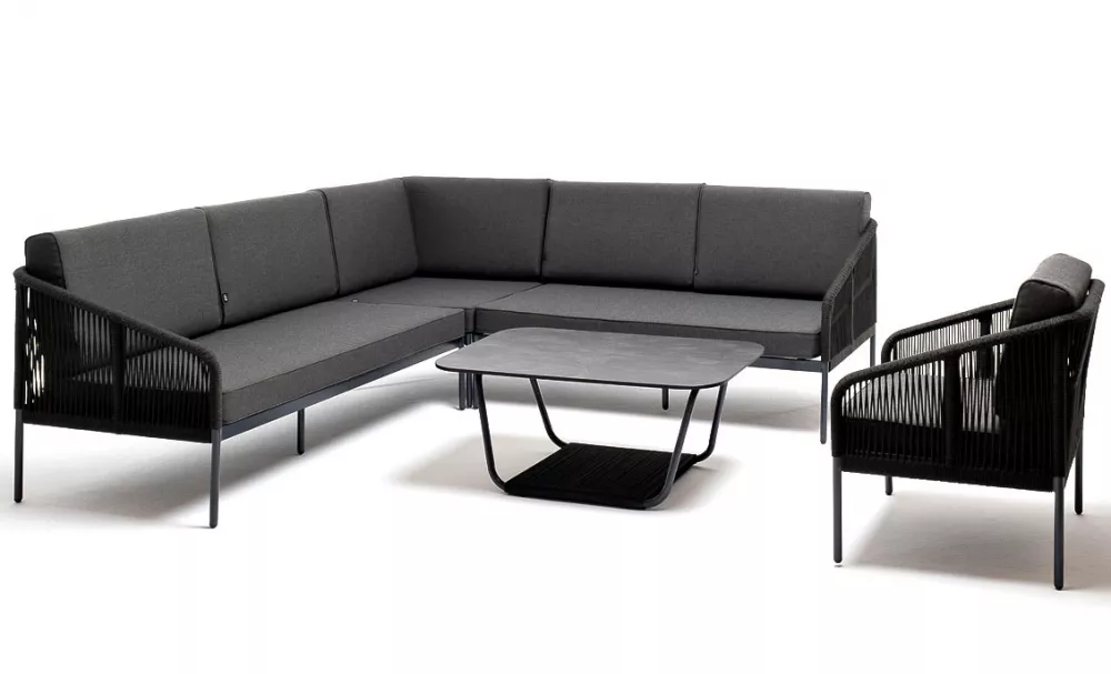 Модульная угловая лаунж-зона плетеная из роупа, темно-серый Модульная угловая лаунж-зона плетеная из роупа, темно-серый