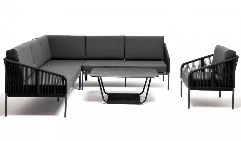 Модульная угловая лаунж-зона плетеная из роупа, темно-серый Модульная угловая лаунж-зона плетеная из роупа, темно-серый