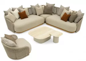 Деревянный комплект мебели из тика с роуп плетением