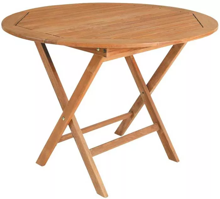 Складной круглый стол из массива тика 80 см уличный на дачу
