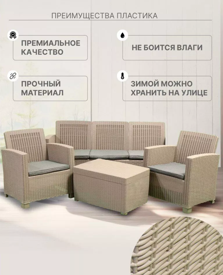 Пластиковая мебель под ротанг мягкий комплект