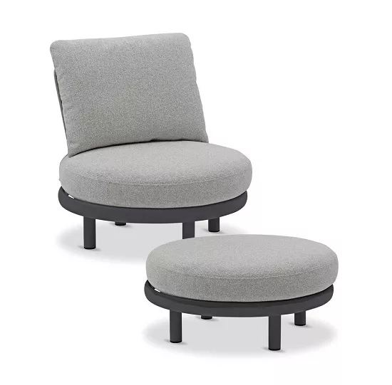 Алюминиевое кресло с пуфом для дачи, антрацит