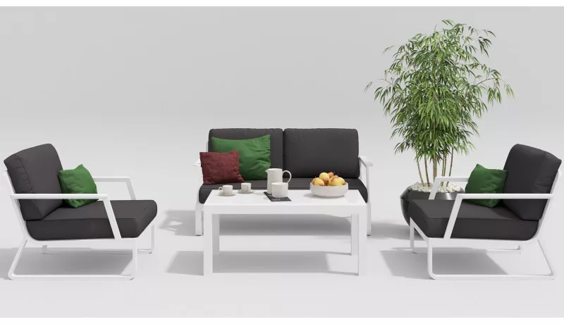 Белая уличная мебель из алюминия лаунж комплект на 4-х Белая уличная мебель из алюминия лаунж комплект на 4-х
