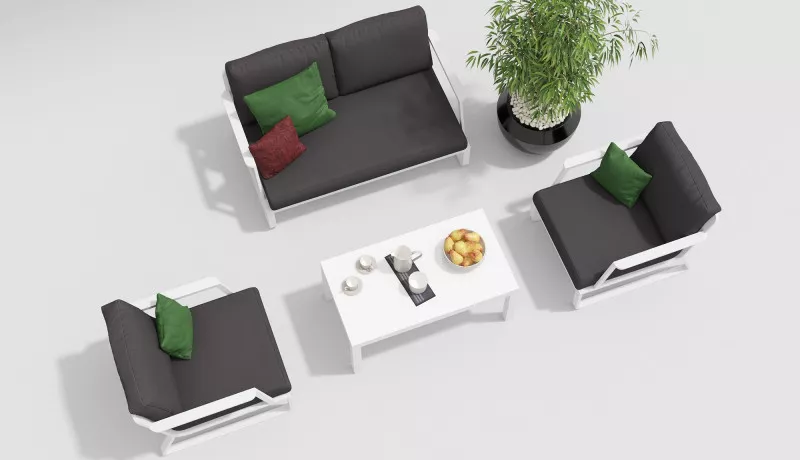 Белая уличная мебель из алюминия лаунж комплект на 4-х Белая уличная мебель из алюминия лаунж комплект на 4-х