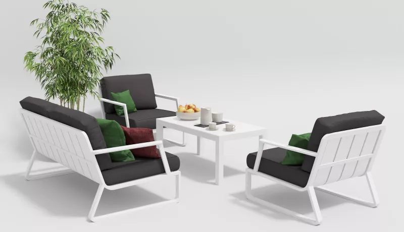 Белая уличная мебель из алюминия лаунж комплект на 4-х Белая уличная мебель из алюминия лаунж комплект на 4-х