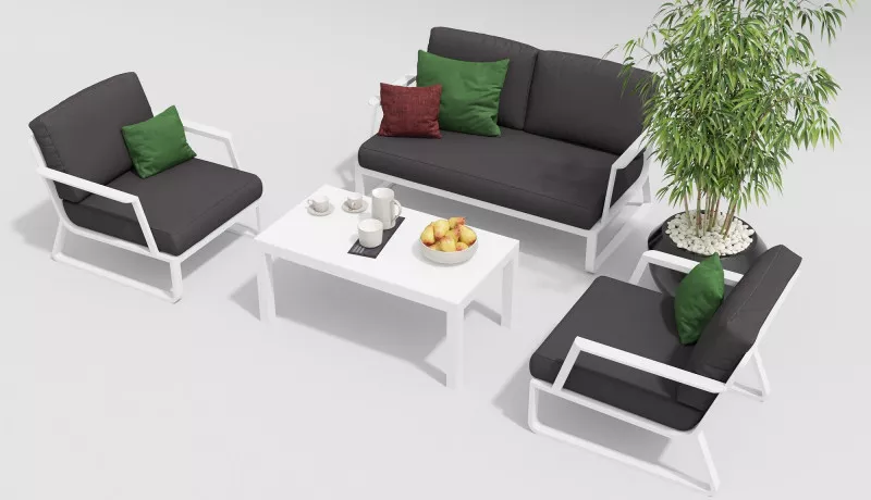 Белая уличная мебель из алюминия лаунж комплект на 4-х Белая уличная мебель из алюминия лаунж комплект на 4-х