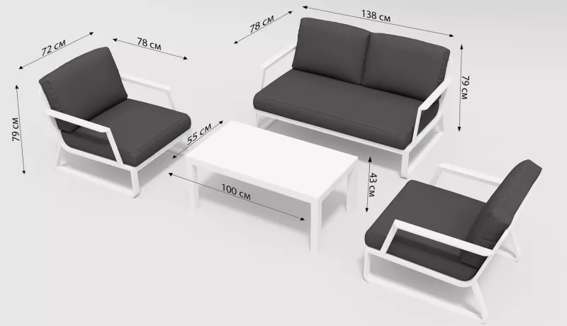 Белая уличная мебель из алюминия лаунж комплект на 4-х Белая уличная мебель из алюминия лаунж комплект на 4-х