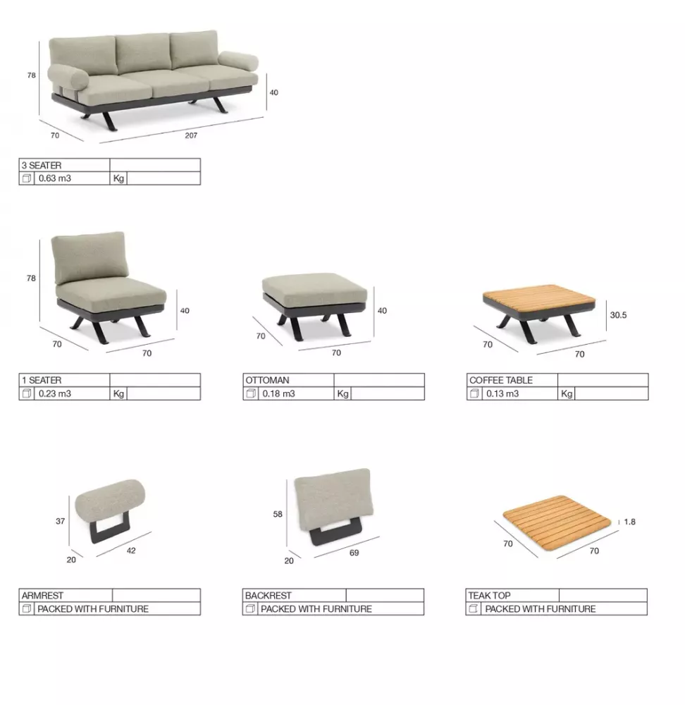 Угловая уличная мебель из алюминия и тика, модульная Угловая уличная мебель из алюминия и тика, модульная