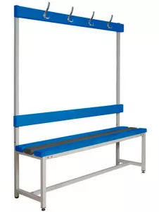 Скамейка в раздевалку со спинкой пластик/сталь. Купить!