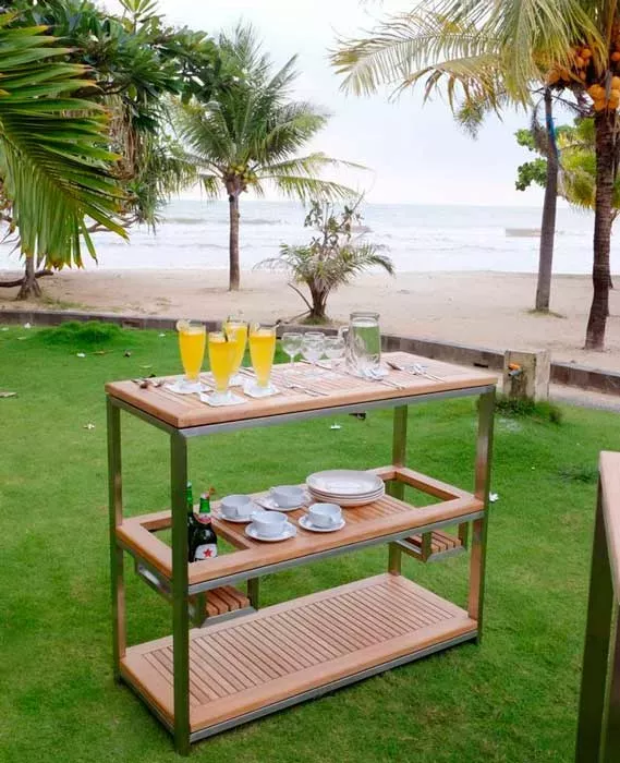 Сервировочный стол для улицы из тика тележка купить недорого Сервировочный стол для улицы из тика тележка купить недорого