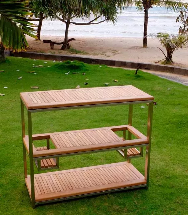 Сервировочный стол для улицы из тика тележка купить недорого Сервировочный стол для улицы из тика тележка купить недорого