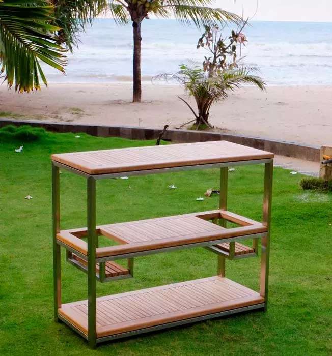 Сервировочный стол для улицы из тика тележка купить недорого Сервировочный стол для улицы из тика тележка купить недорого