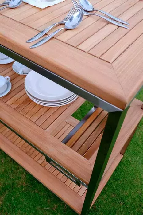 Сервировочный стол для улицы из тика тележка купить недорого Сервировочный стол для улицы из тика тележка купить недорого