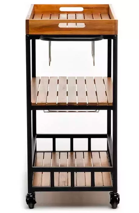 Стол сервировочный из акации с подносом и колесами Стол сервировочный из акации с подносом и колесами