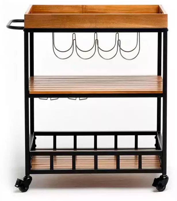 Стол сервировочный из акации с подносом и колесами Стол сервировочный из акации с подносом и колесами