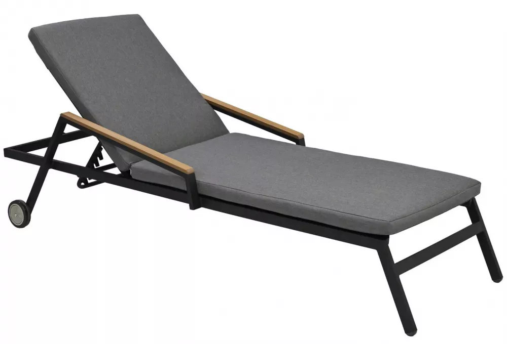 Лежак алюминиевый шезлонг с текстиленом, колесами, подушкой