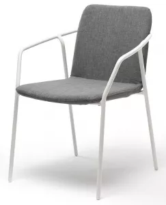 Уличные белые металлические стулья с серым текстиленом