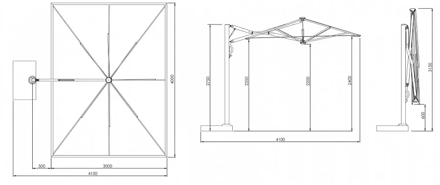 Итальянский профессиональный зонт на боковой опоре 3х4м Итальянский профессиональный зонт на боковой опоре 3х4м