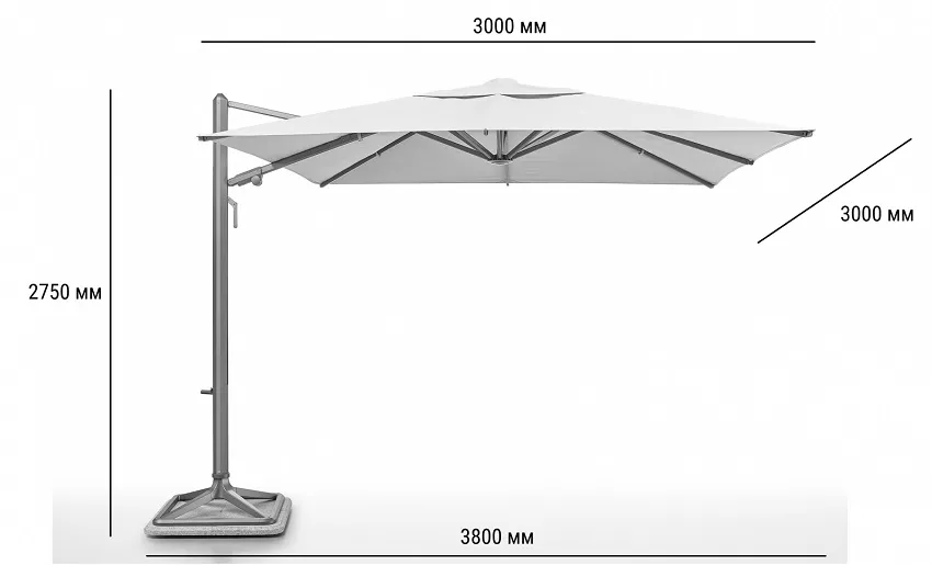 Зонт профессиональный на боковой опоре 3х3 м с подсветкой LED Зонт профессиональный на боковой опоре 3х3 м с подсветкой LED