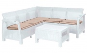 Угловой пластиковый диван с имитацией ротанга, белый