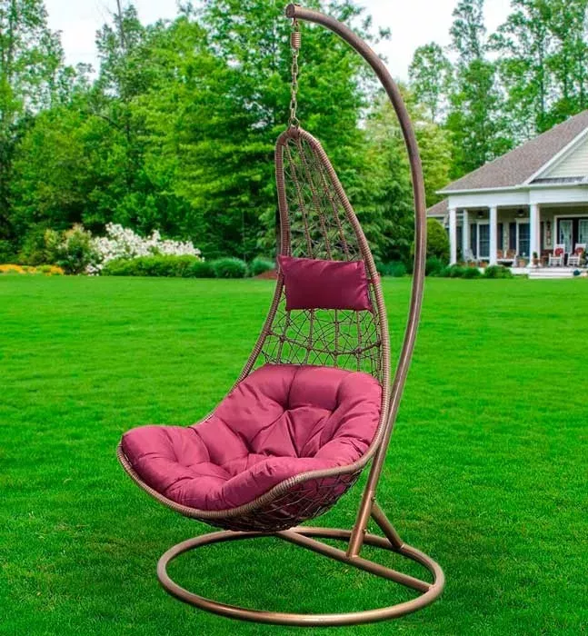 Плетеное подвесное кресло из искусственного ротанга, кофейное